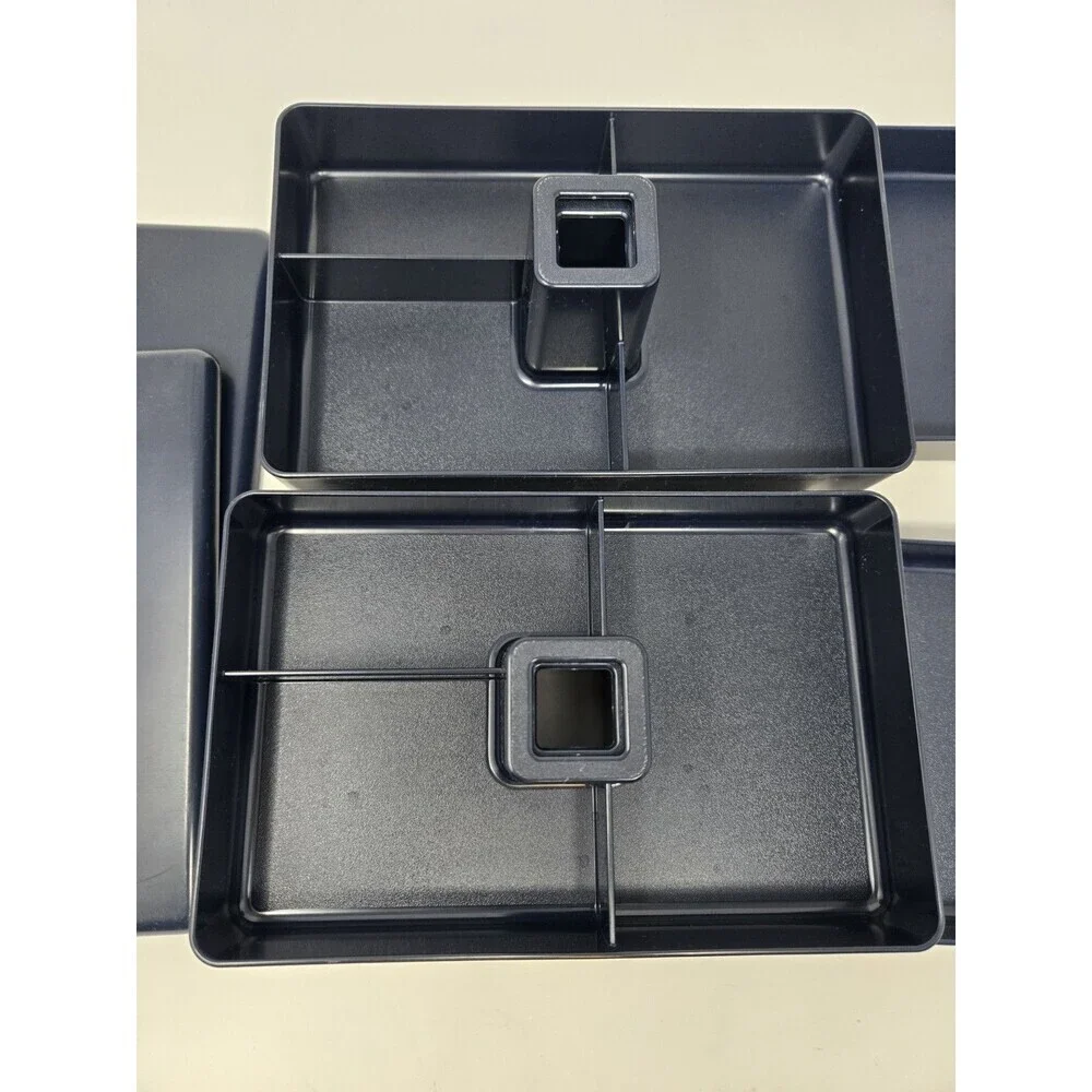VINTAGE TUPPERWARE 4 PIECE STACKABLE JEWELRY DESK ORGANIZER NAVY BLUE SET OF 2